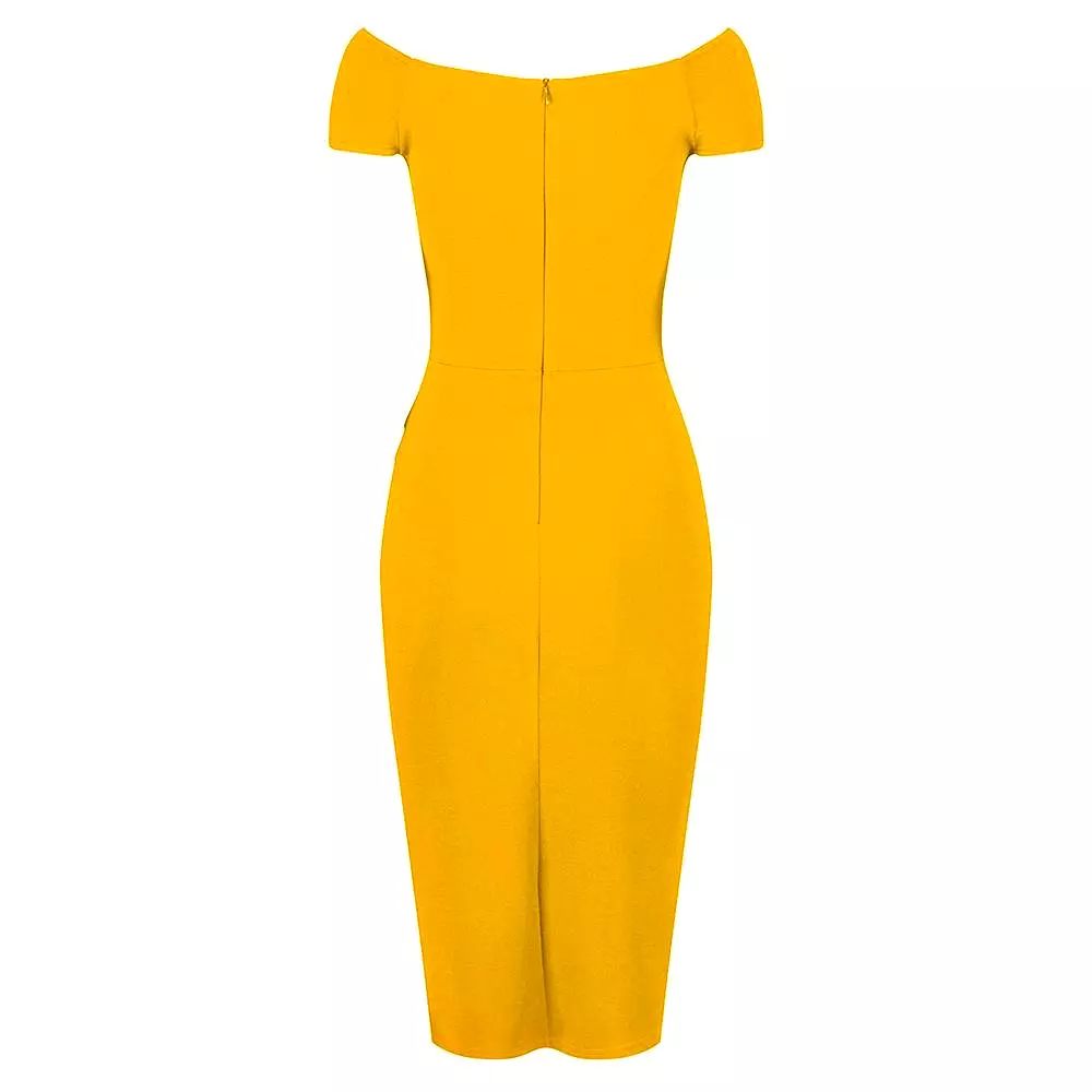 Honey Mustard Yellow Cap Sleeve Crossover Top Bardot Wiggle Dress