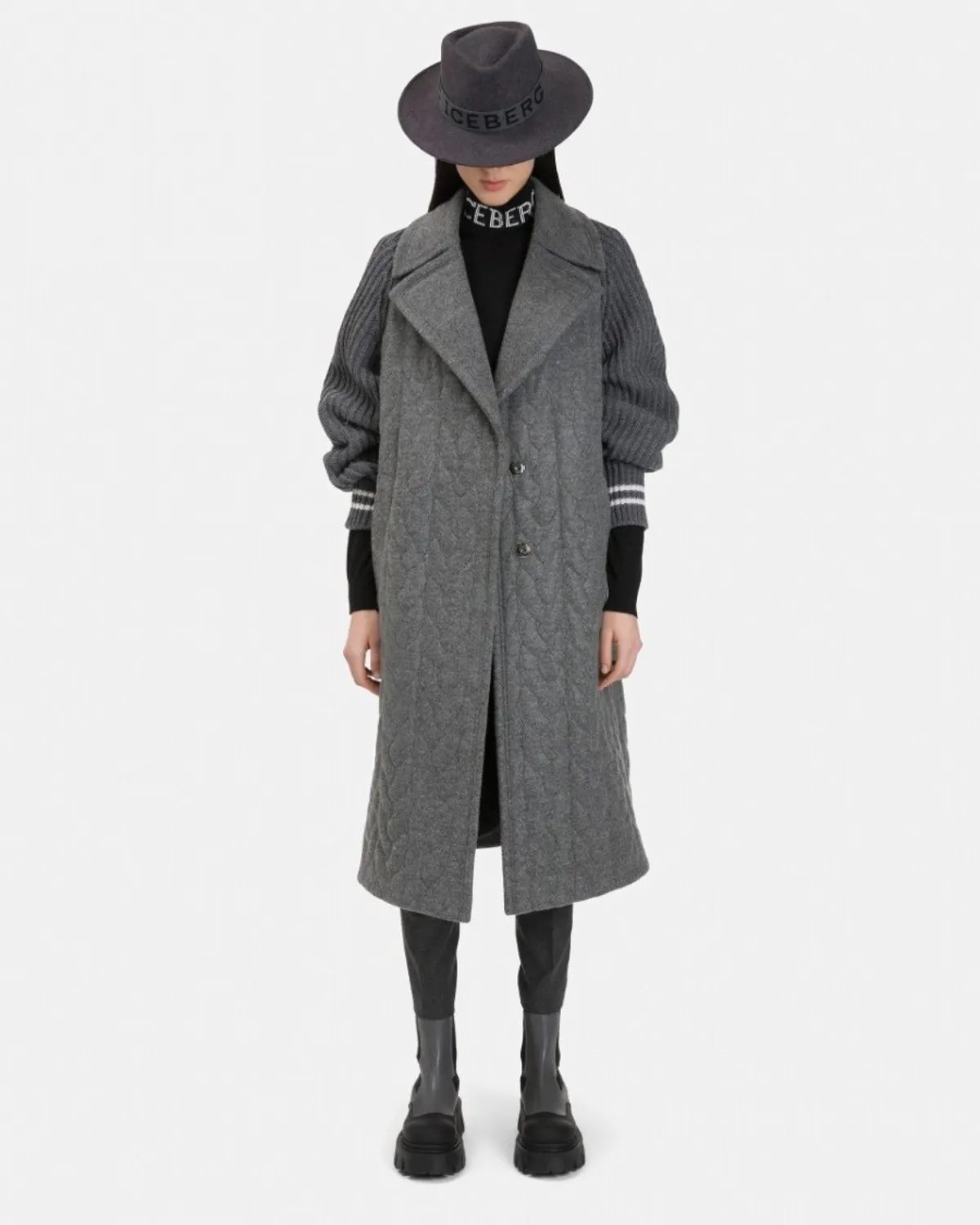 Iceberg - Knit Sleeve Coat - Grey 