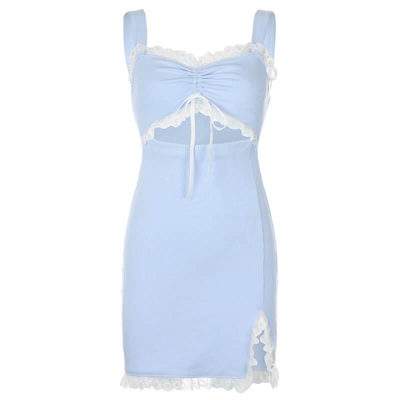 INS PASTEL BLUE LACE SEXY DRESS & KNIT SHIRT BY70189