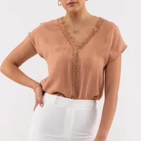 Just The Right Time Lace Edge Short Sleeve Top