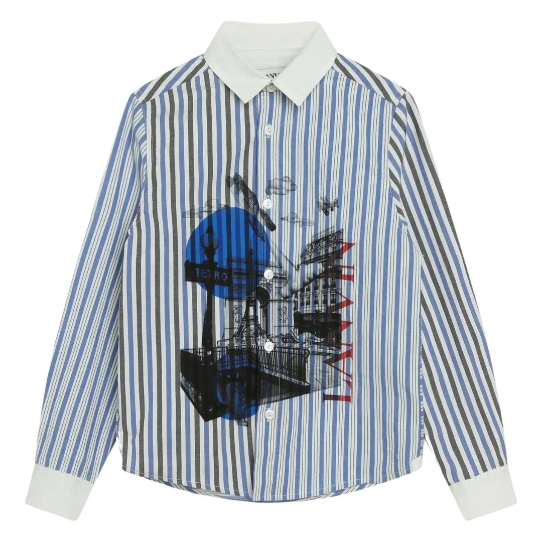 Lanvin Shirt Striped Drawing Blue & White