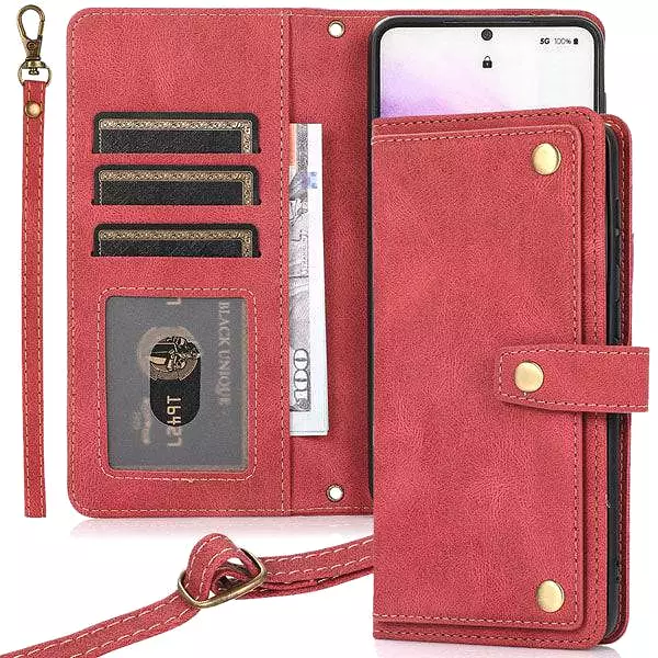 Leather Crossbody Shockproof Wallet Phone Case for Samsung S21 Plus