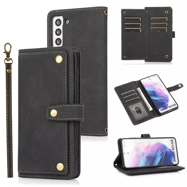 Leather Crossbody Shockproof Wallet Phone Case for Samsung S21 Plus