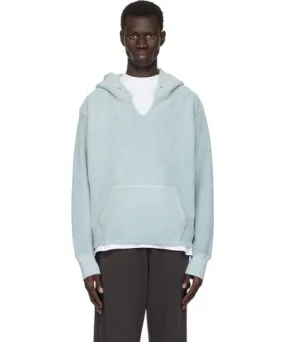 LES TIEN Blue Heavyweight Raw Cropped Hoodie