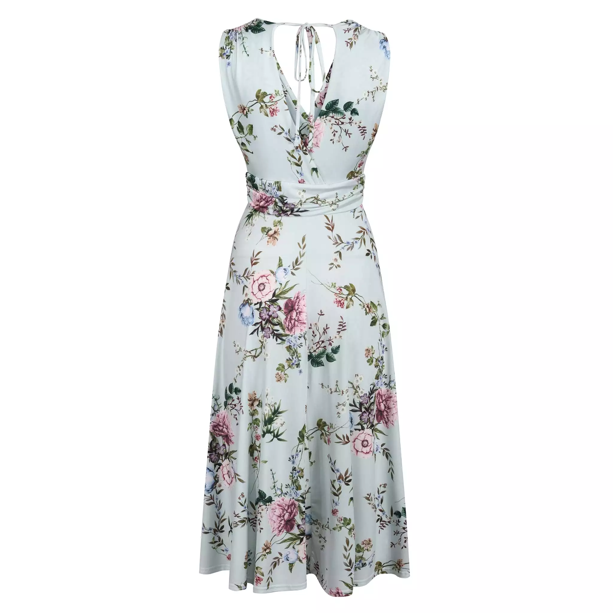 Light Blue Floral V Neck Crossover Top Empire Waist Swing Dress