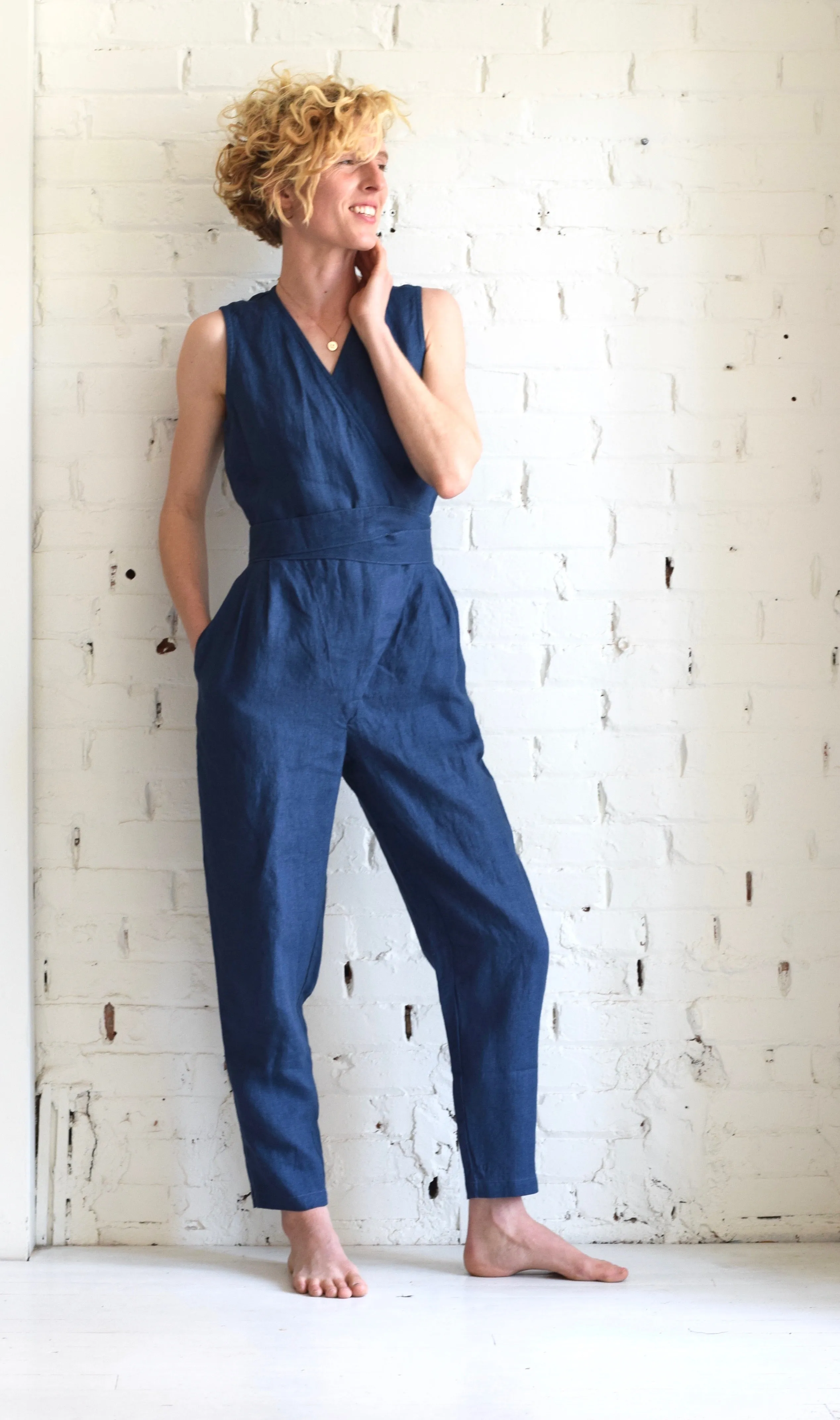 Linen Wrap Jumpsuit | Atlantic Blue