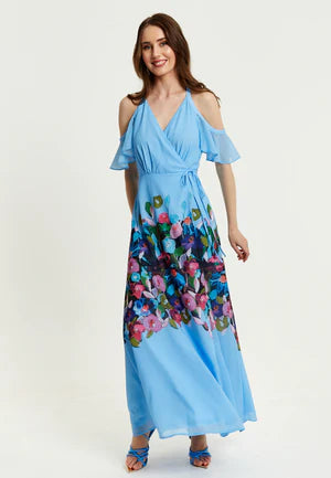 Liquorish Floral Print Maxi Wrap Dress With Frill Details