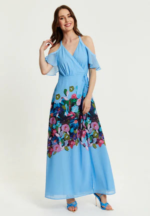 Liquorish Floral Print Maxi Wrap Dress With Frill Details