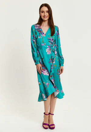 Liquorish Green Floral Print Midi Wrap Dress