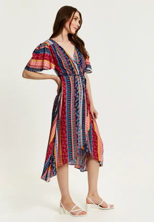 Liquorish Multicolour Paisley Print Midi Wrap Dress