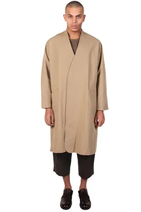 Long Celadon Collarless Coat - Beige