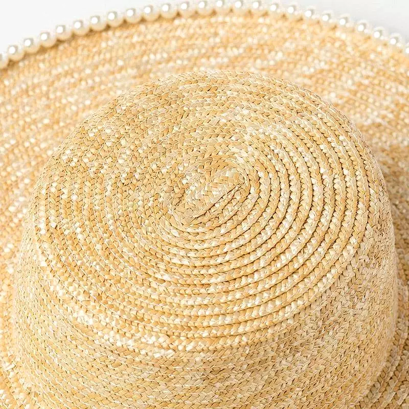 Lux Straw Hat With Pearl Wide Brim