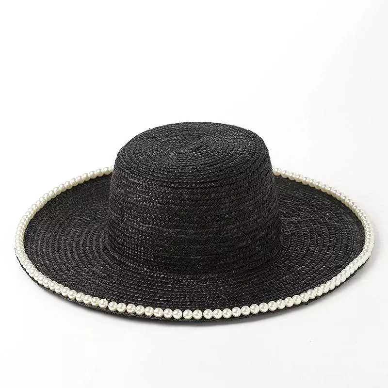 Lux Straw Hat With Pearl Wide Brim