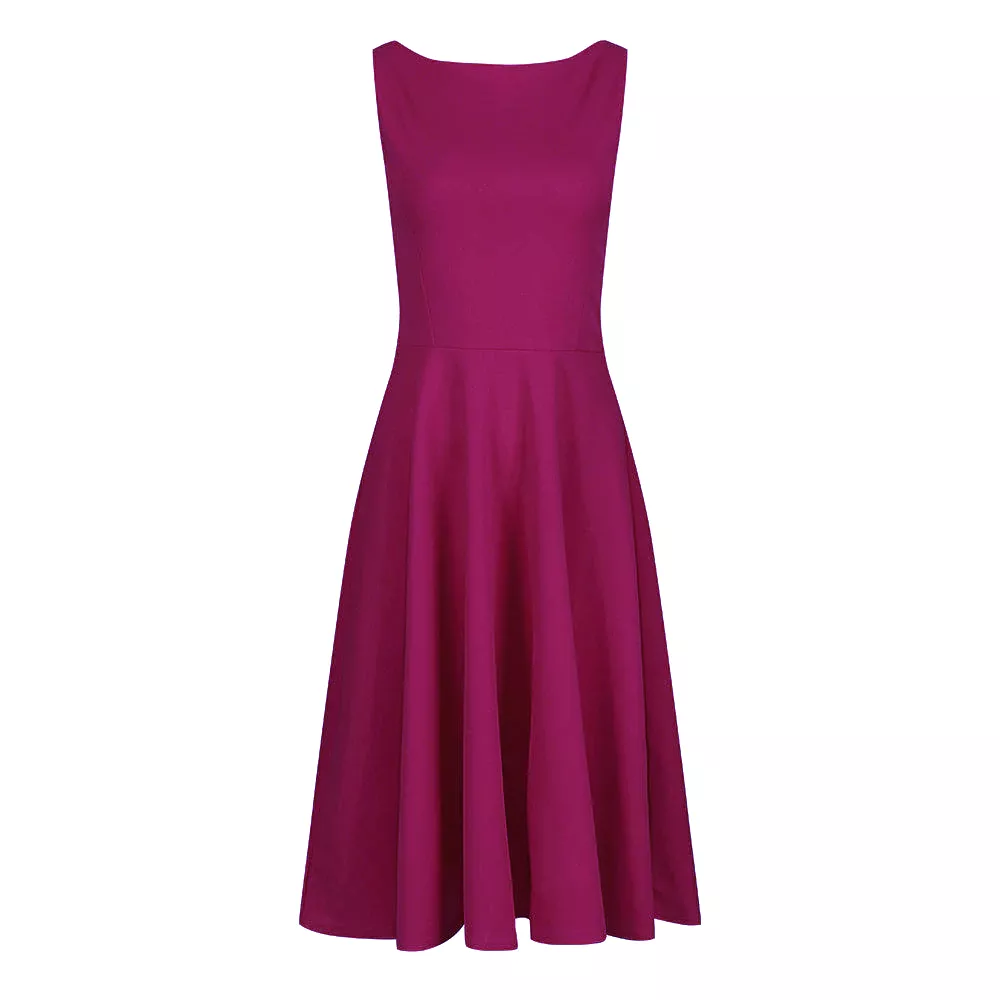 Magenta Sleeveless Audrey Hepburn Style 50s Swing Dress