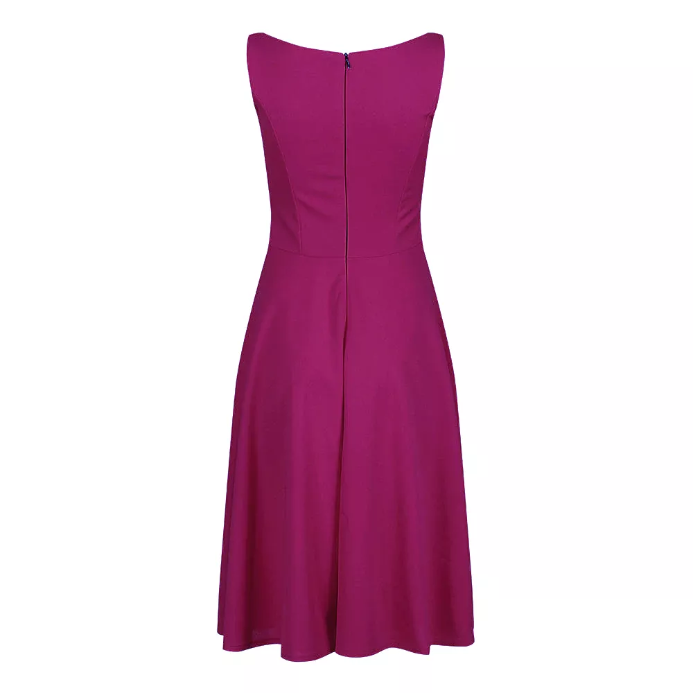 Magenta Sleeveless Audrey Hepburn Style 50s Swing Dress