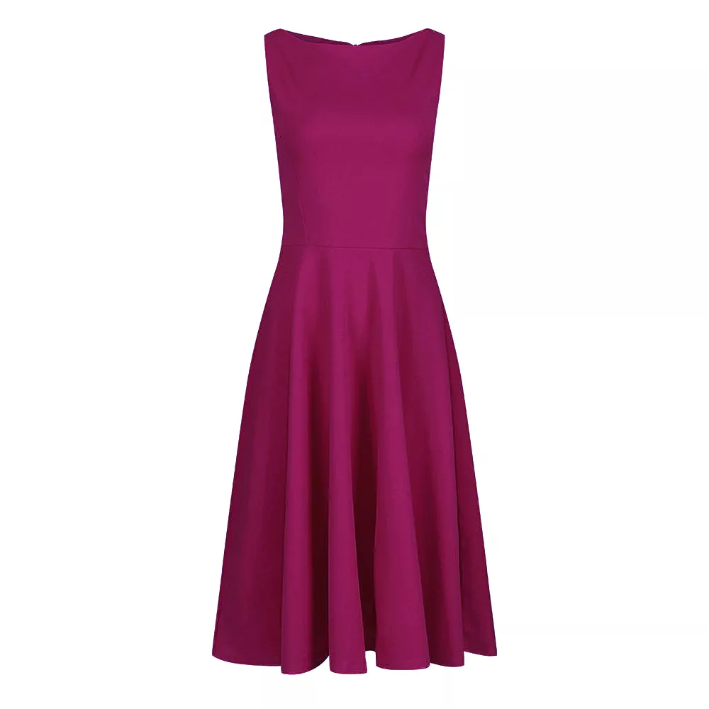 Magenta Sleeveless Audrey Hepburn Style 50s Swing Dress