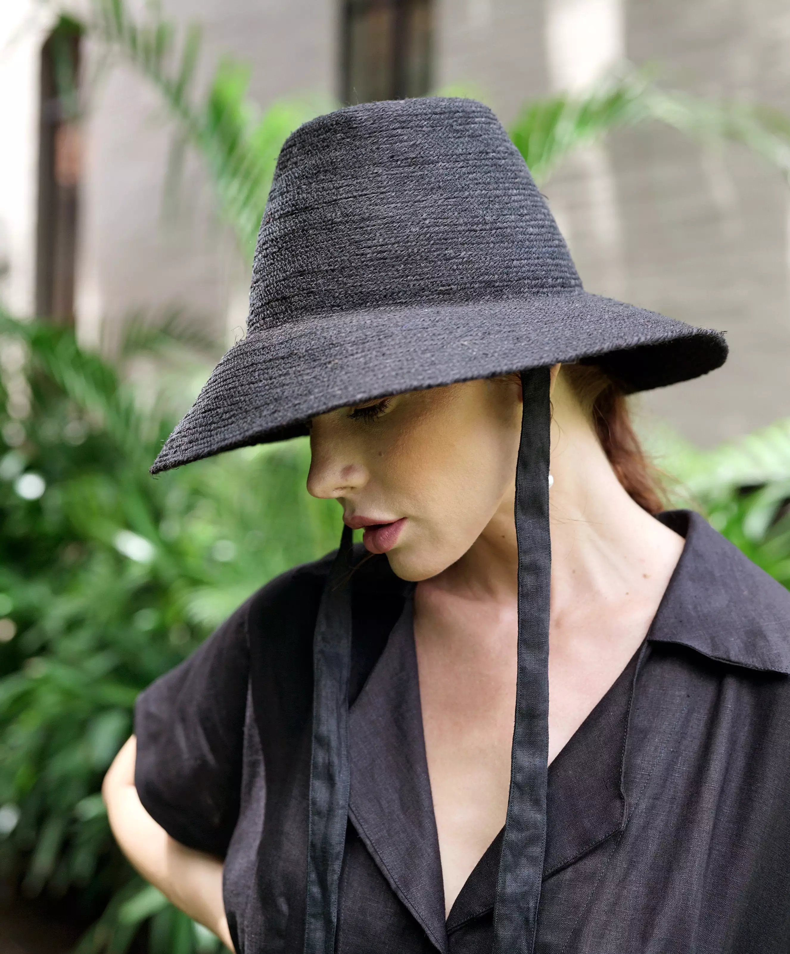 MEG Jute Straw Hat, in Black