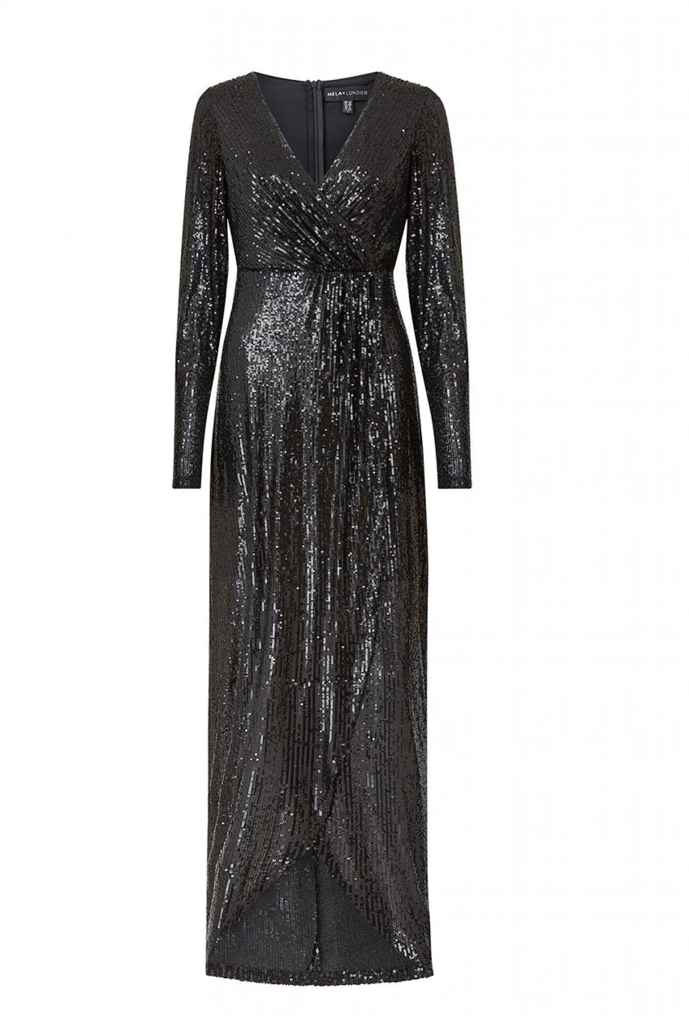 Mela London Black Sequin Wrap Maxi Dress