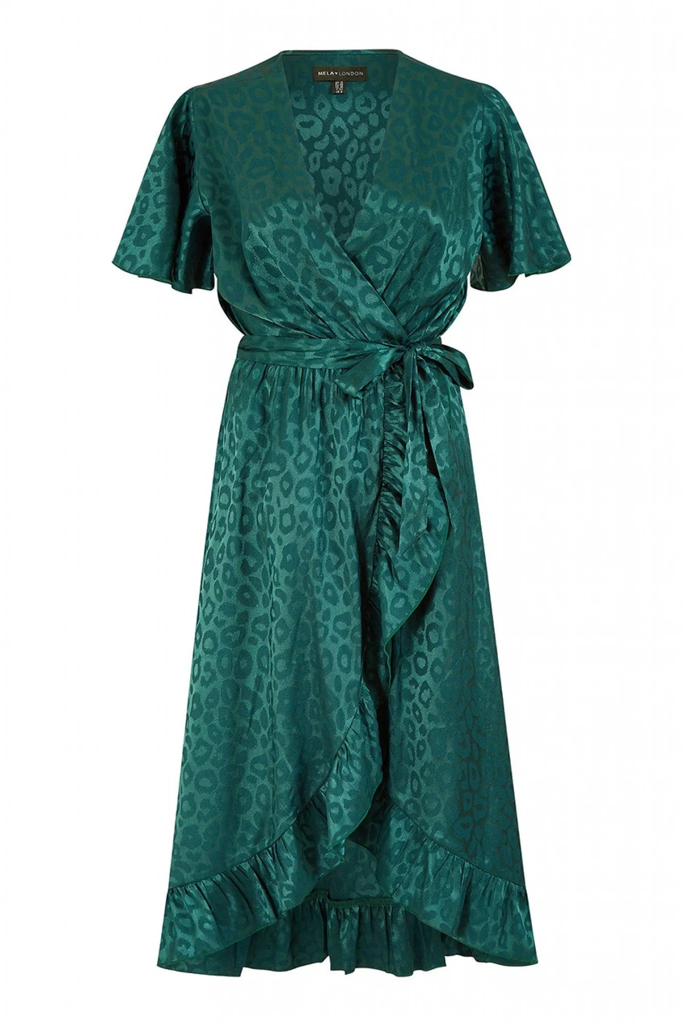 Mela London Green Jacquard Leopard Print Wrap Midi Dress