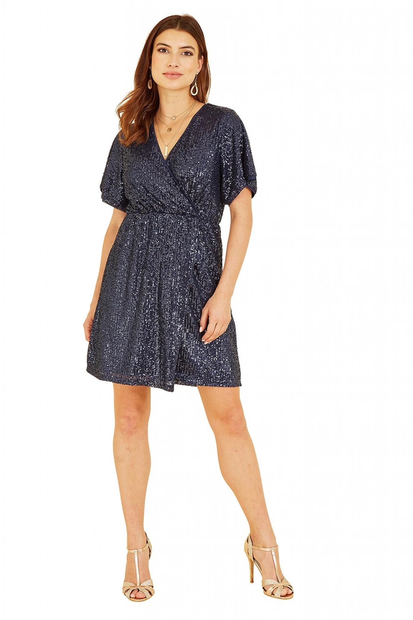 Mela London Navy Sequin Kimono Sleeve Wrap Dress