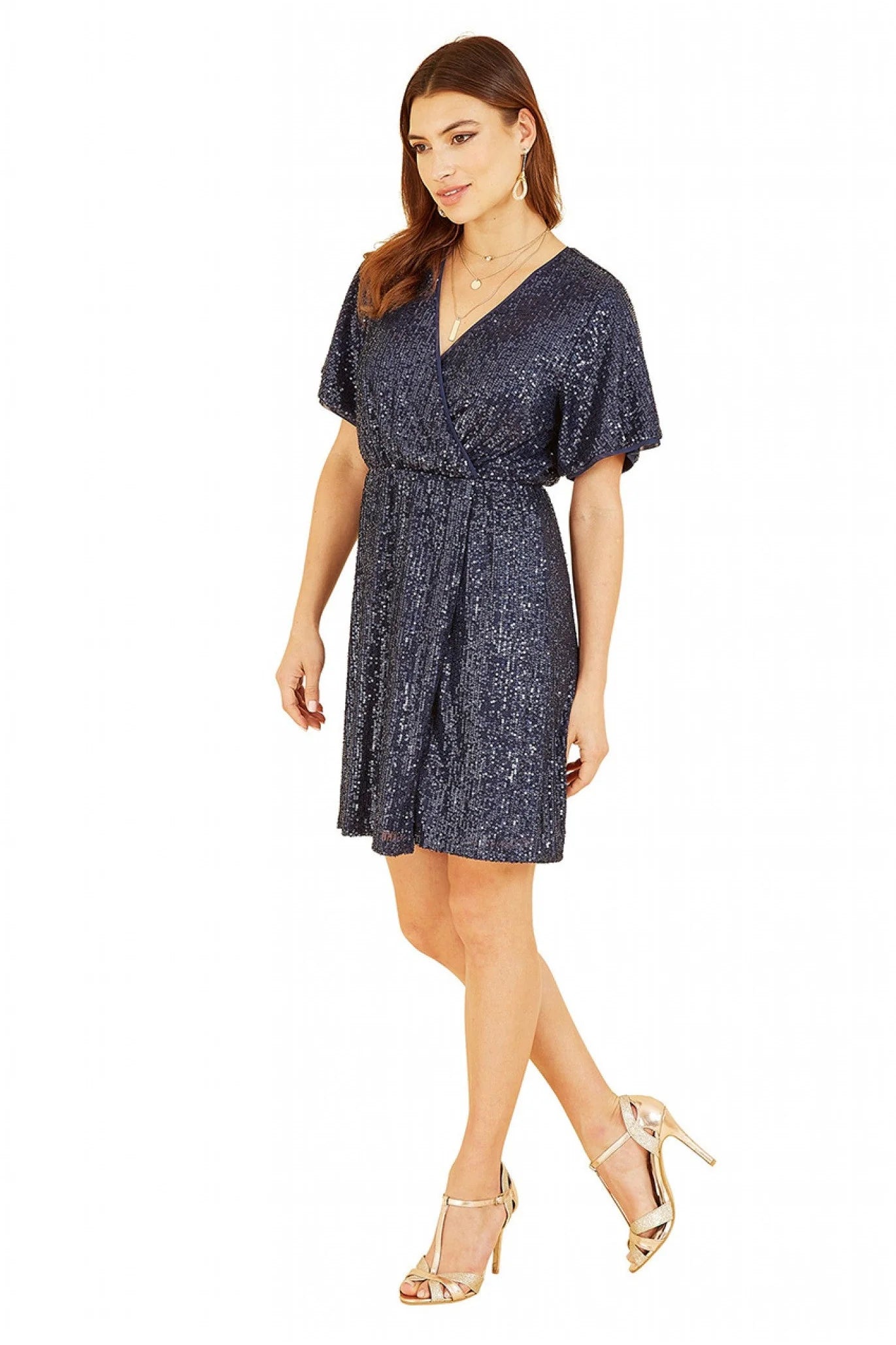 Mela London Navy Sequin Kimono Sleeve Wrap Dress