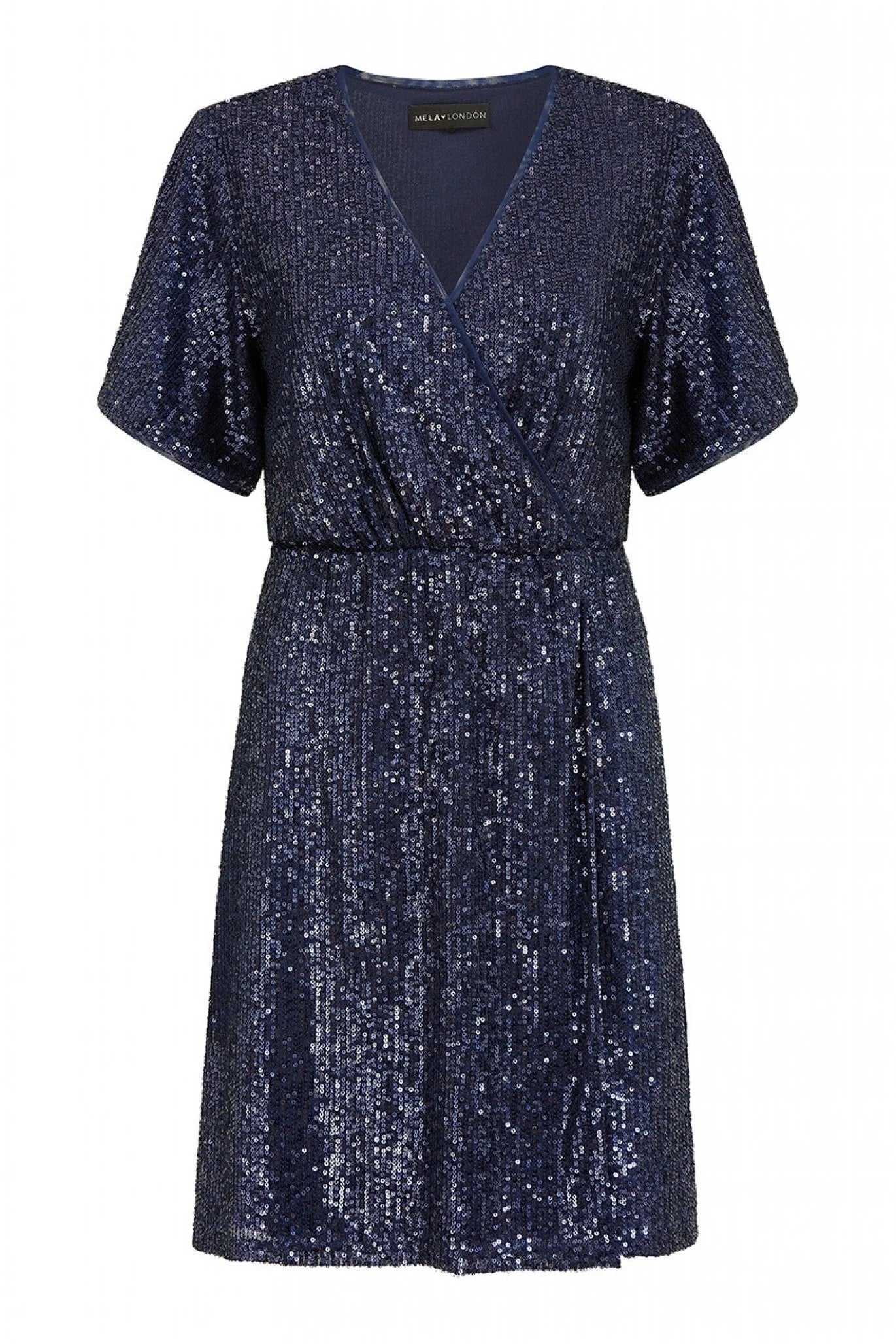 Mela London Navy Sequin Kimono Sleeve Wrap Dress