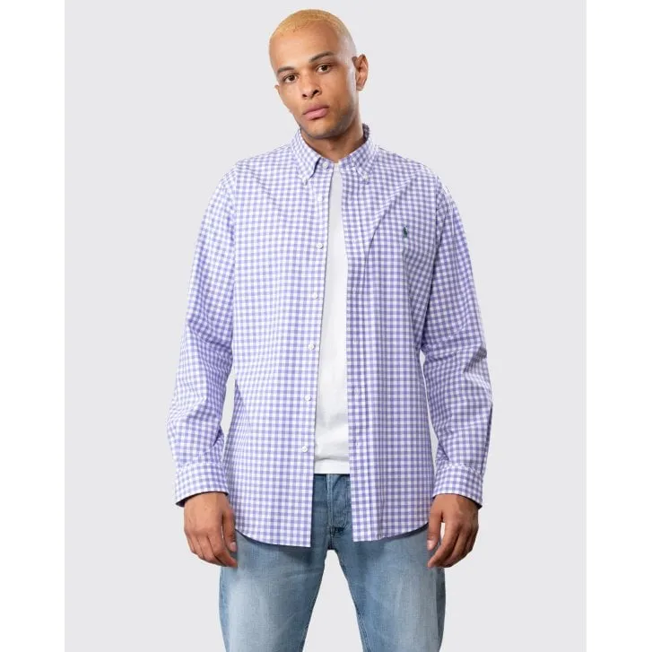 Mens Long Sleeved Button Down Check Shirt With Polo Pony 