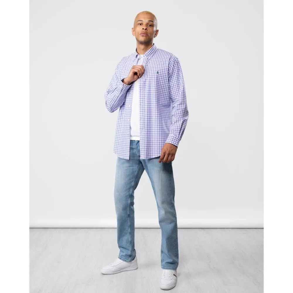 Mens Long Sleeved Button Down Check Shirt With Polo Pony 