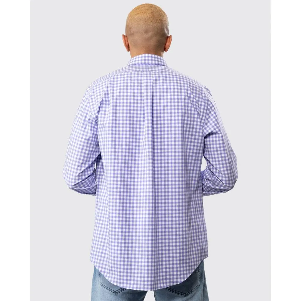 Mens Long Sleeved Button Down Check Shirt With Polo Pony 