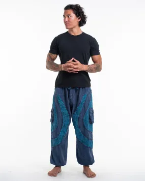 Men's Patchwork Stone Washed Cargo Cotton Pants in Navy 04