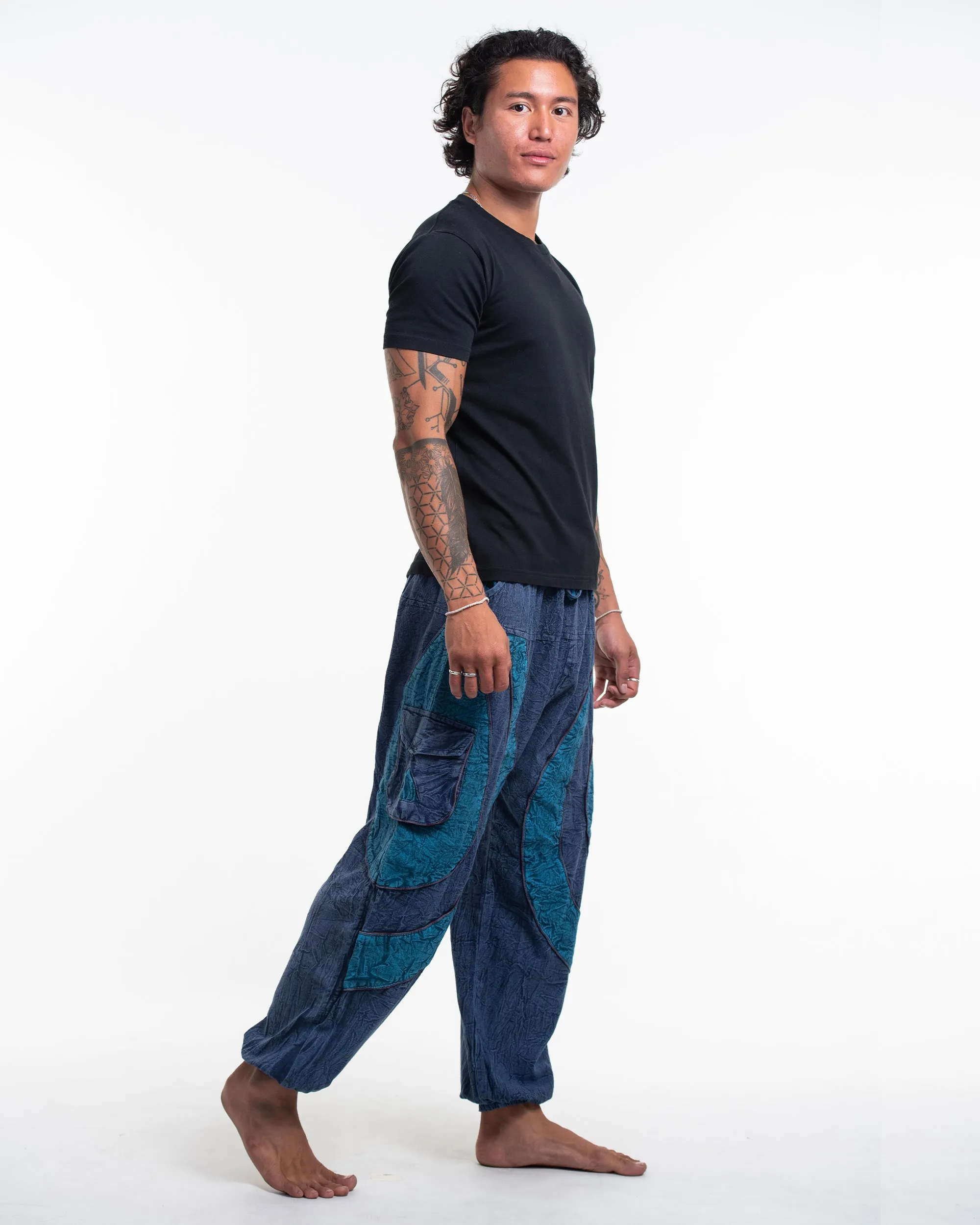 Men's Patchwork Stone Washed Cargo Cotton Pants in Navy 04