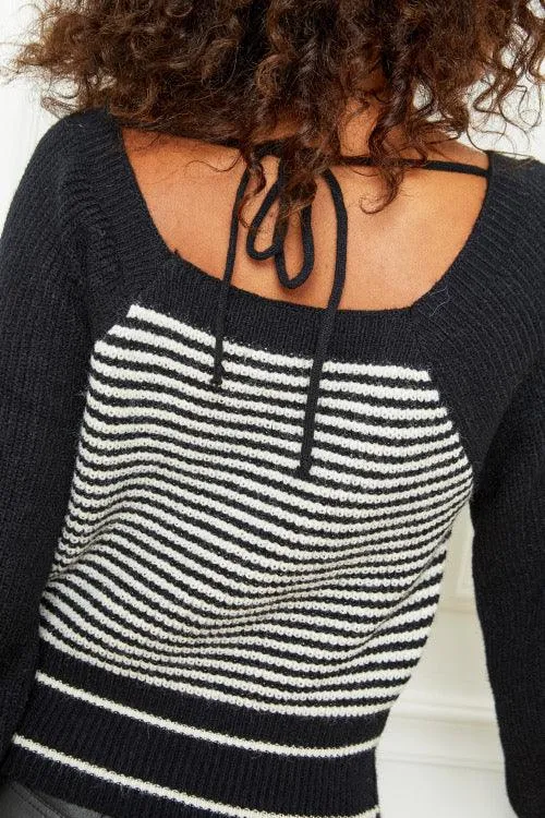 Monochrome Stripe Knit Jumper in Black