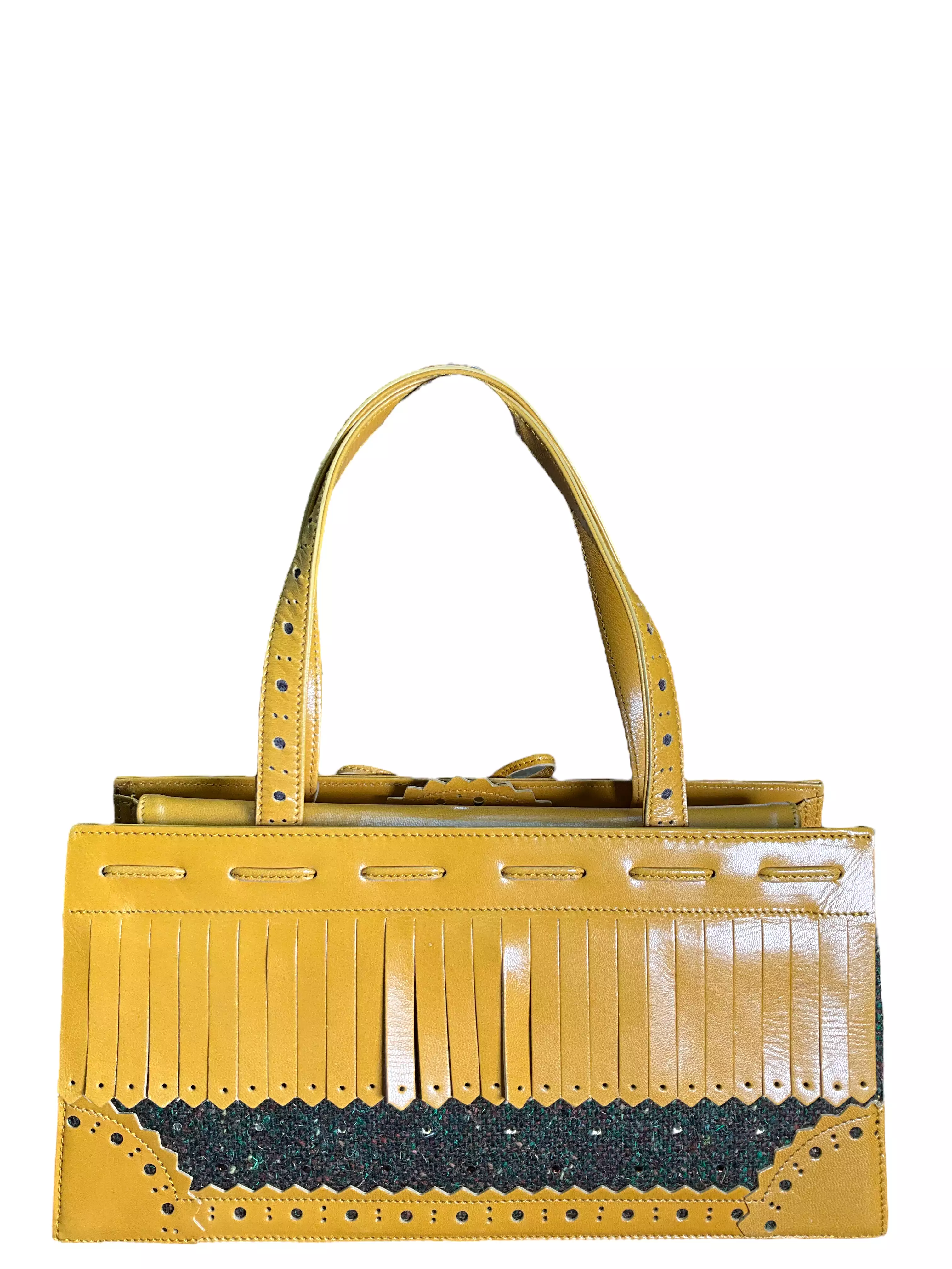 Moschino Yellow Fringe Leather Handbag