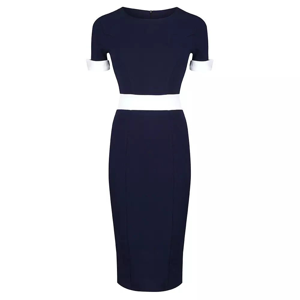 Navy And Cream Luxury Classic Nautical Pencil Dress