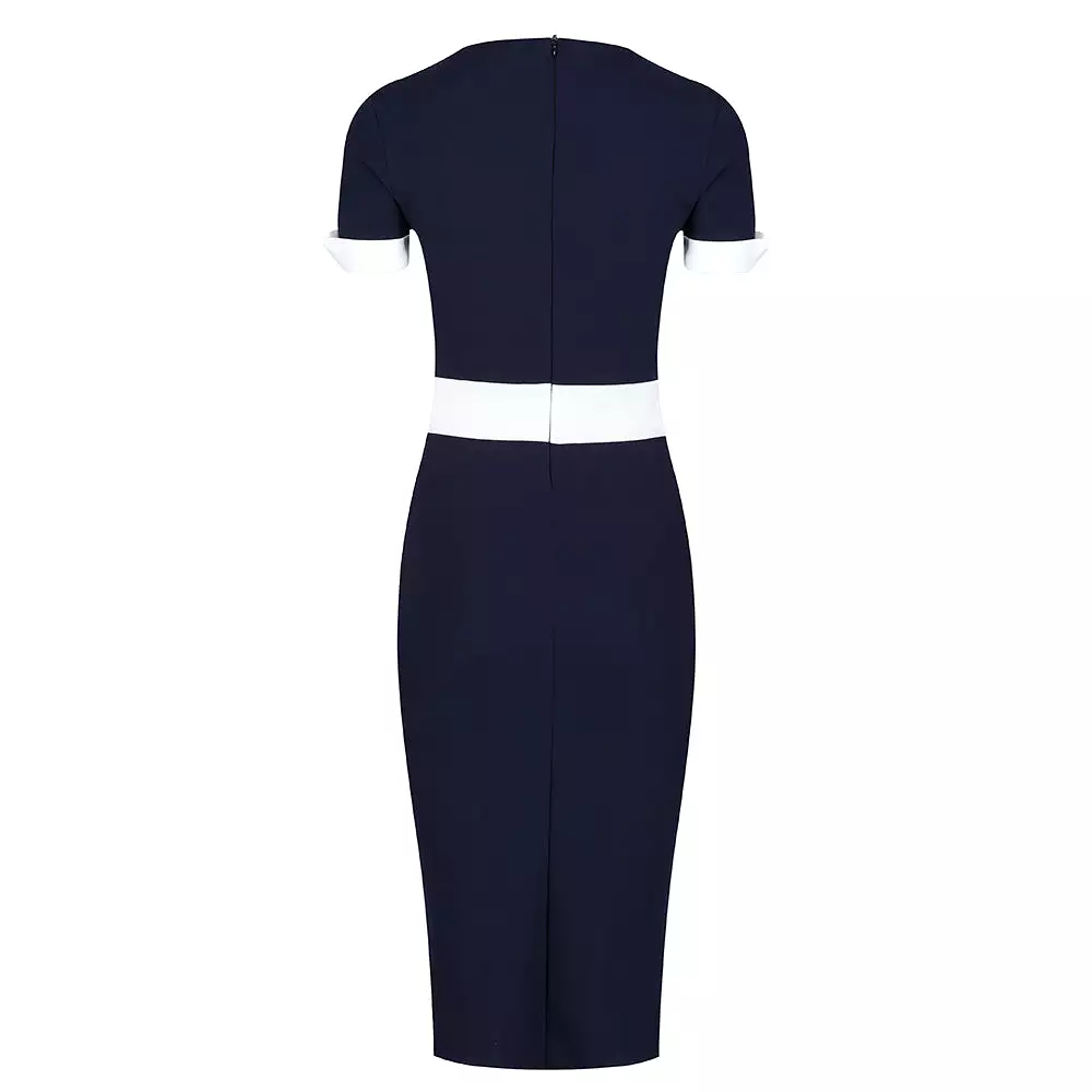 Navy And Cream Luxury Classic Nautical Pencil Dress