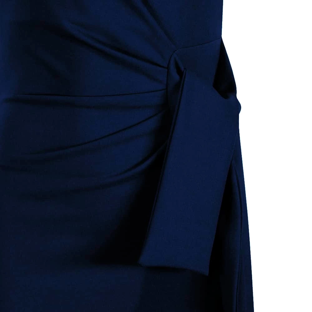 Navy Blue Cap Sleeve Ruched Tie Bodycon Pencil Dress