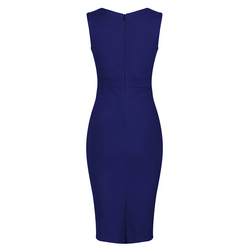 Navy Blue Sleeveless Crossover Top Bodycon Midi Dress