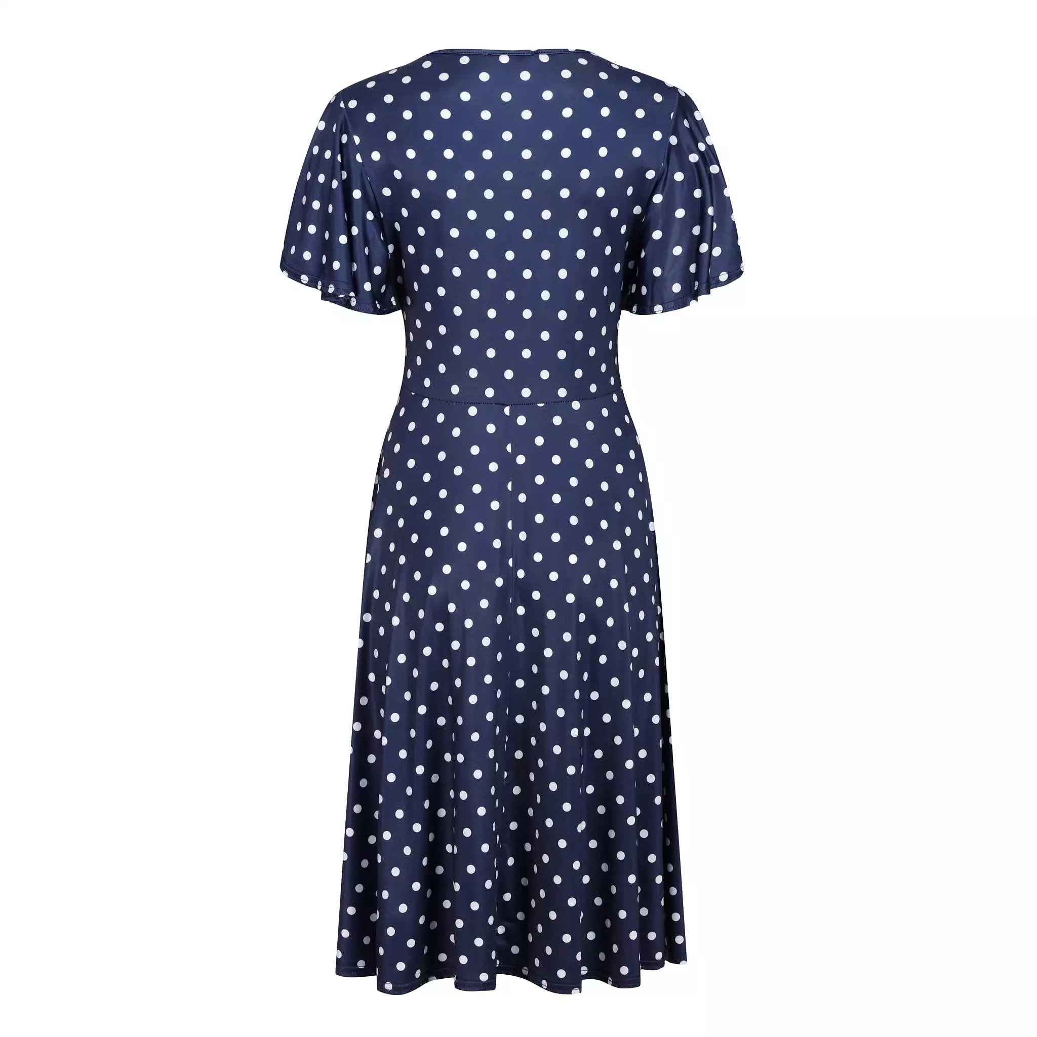 Navy White Polka Dot Waterfall Sleeve Swing Dress