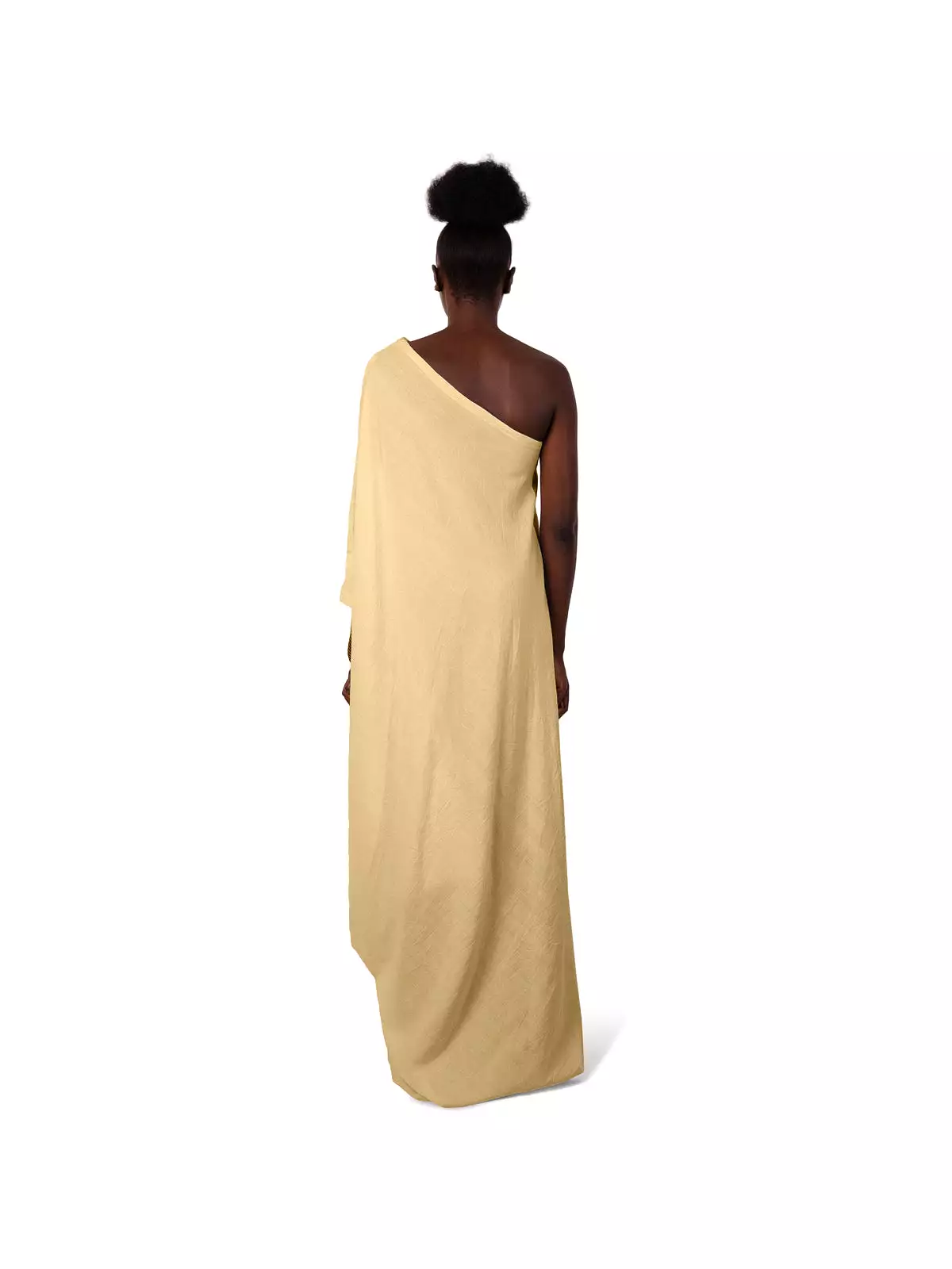 Neutral Sari One-Shoulder Dress