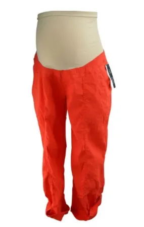 *New* Hot Orange Linen Mix A Pea in the Pod Maternity Cargo Adjustable Leg Maternity Summer Pants (Size Medium)