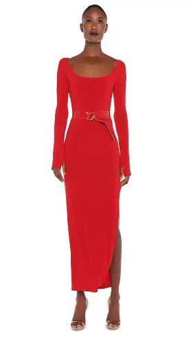 Norma Kamali SCOOP NECK SIDE SLIT GOWN TIGER RED