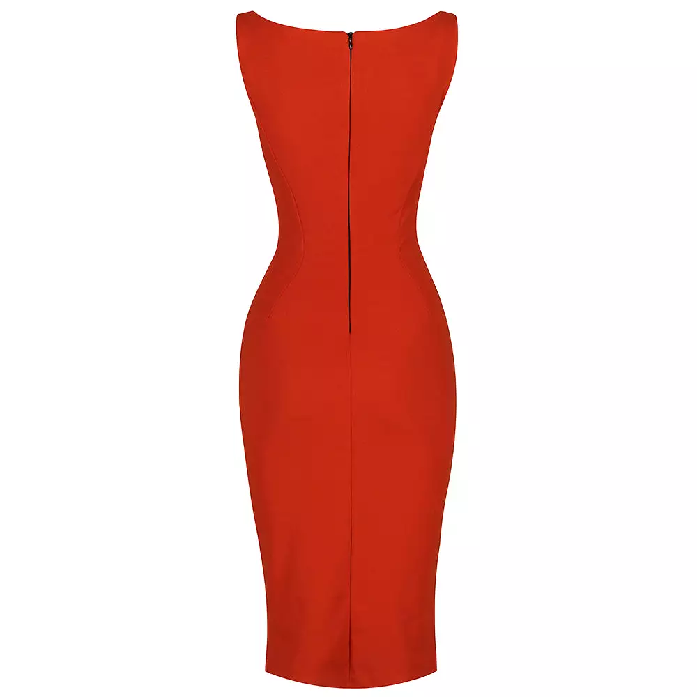 Orange Cinnamon 40s Bodycon Sleeveless Hollywood Wiggle Dress