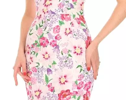 Pink Floral 1940s Vintage Wiggle Pencil Dress