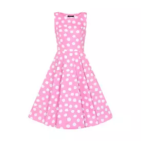 Pink White Sleeveless Polka Dot Audrey Swing Tea Dress