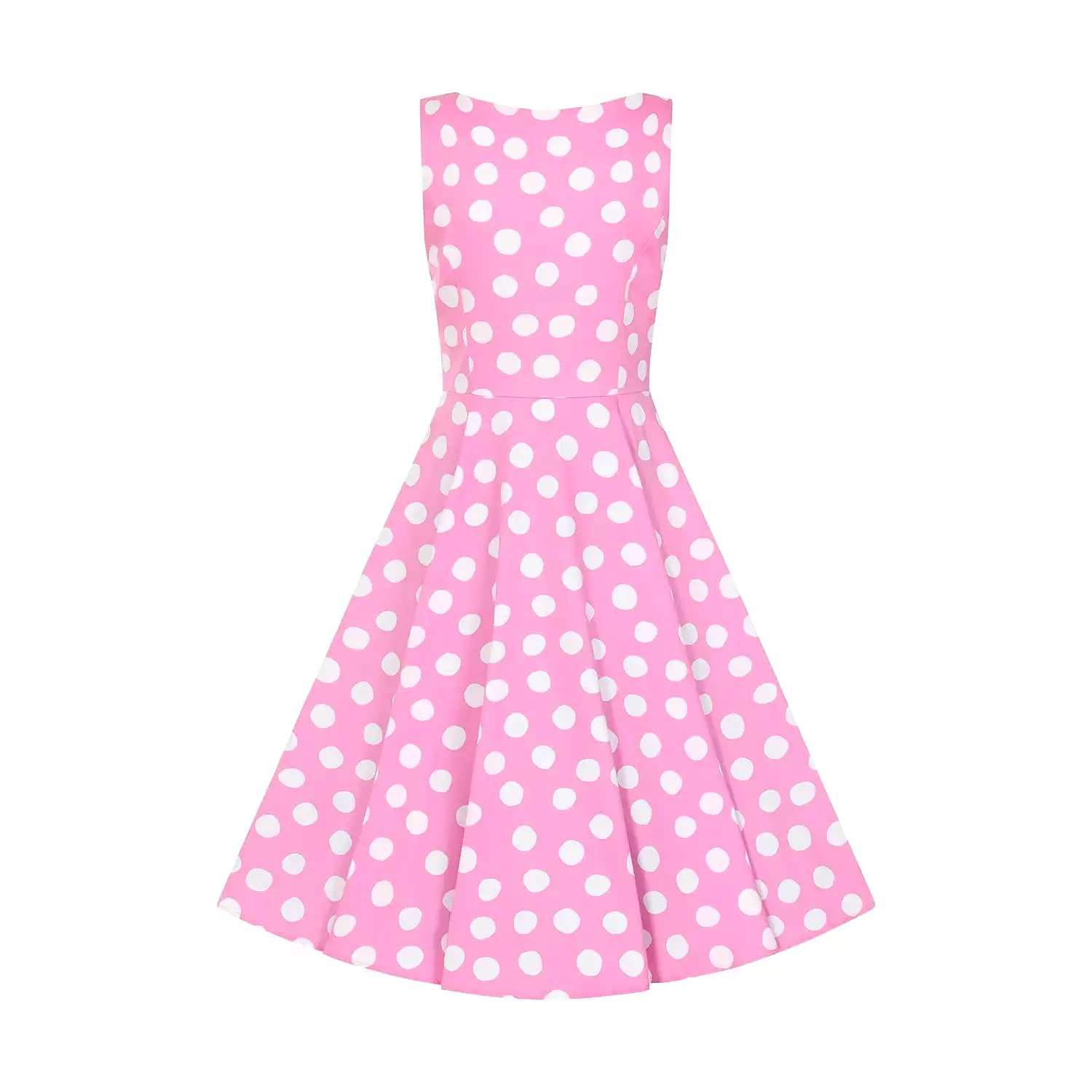 Pink White Sleeveless Polka Dot Audrey Swing Tea Dress