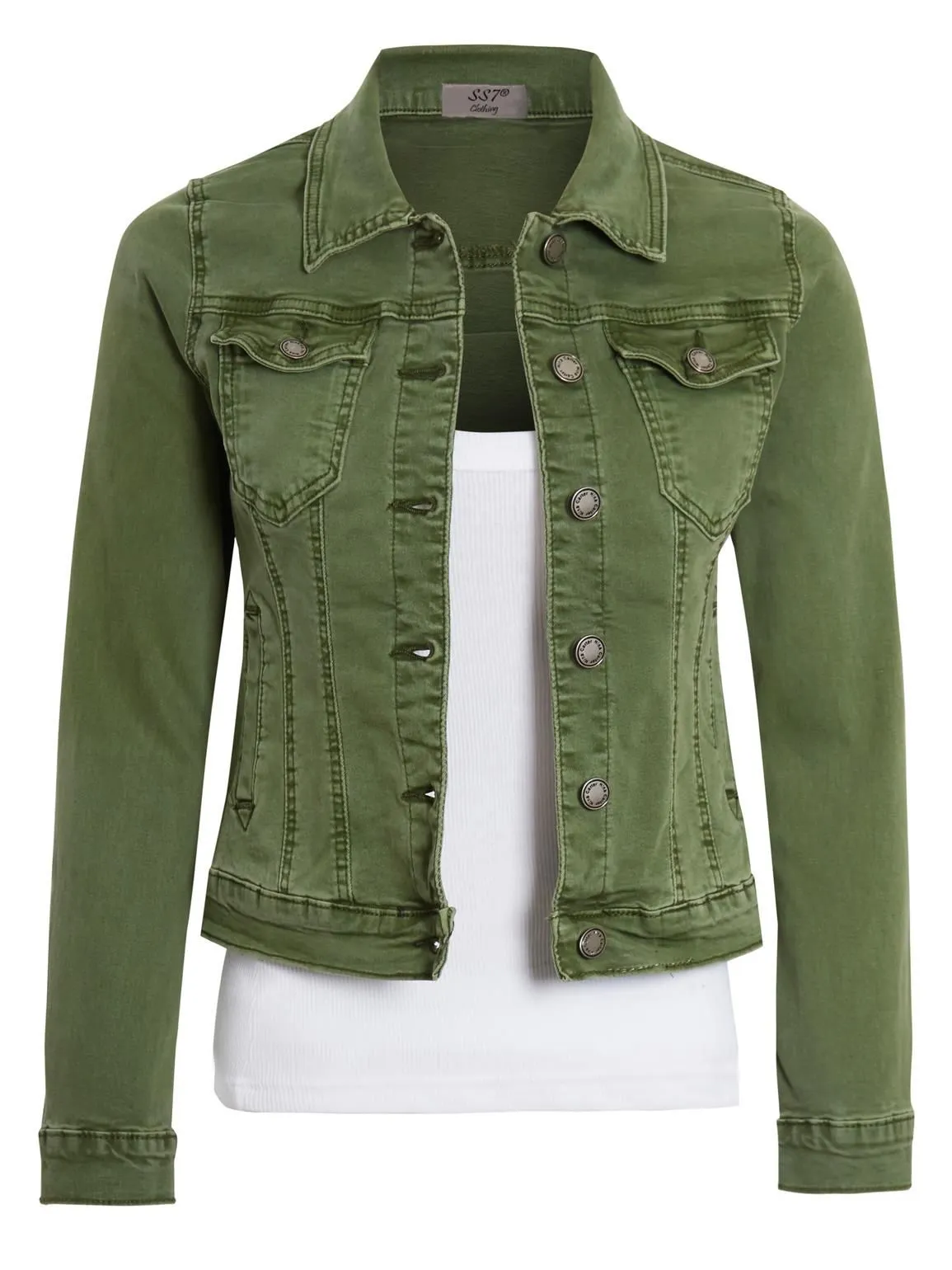 Plus Size Womens Stretch Premium Denim Jacket, Khaki, UK Sizes 12 to 18