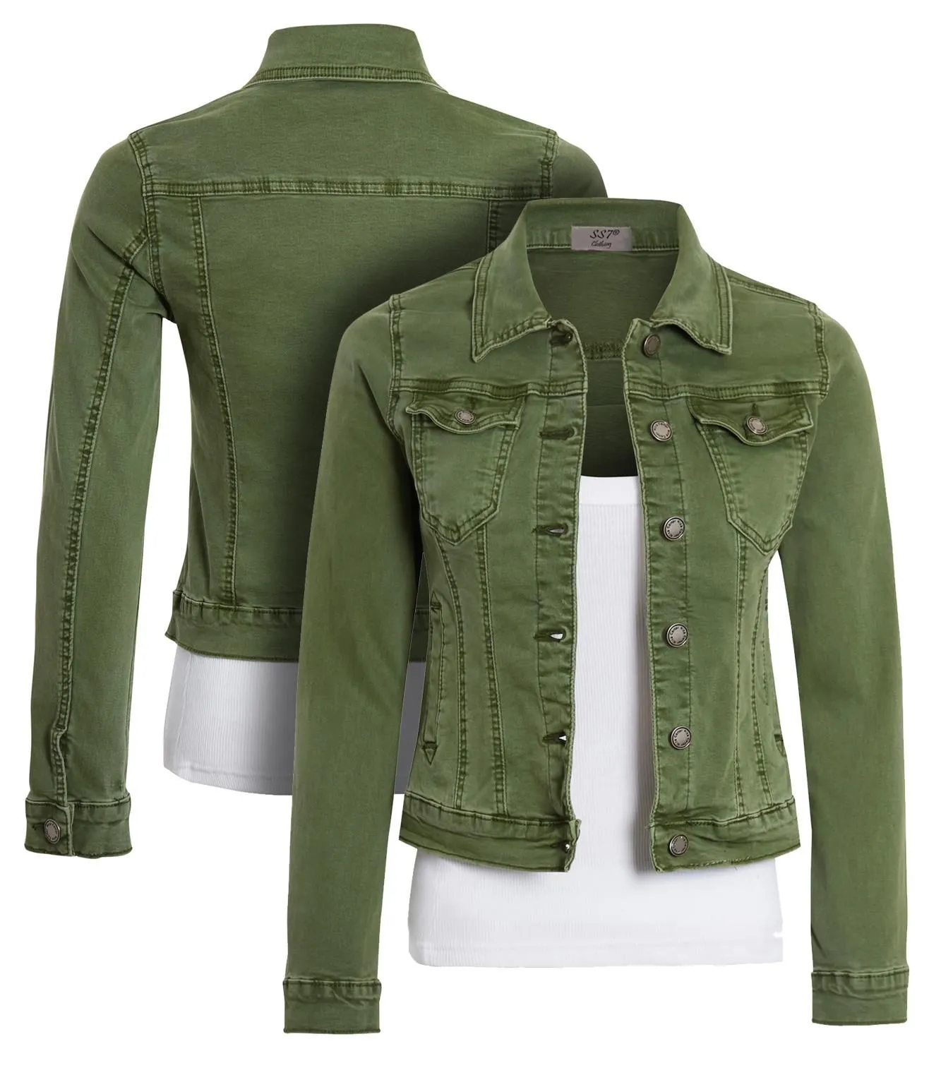 Plus Size Womens Stretch Premium Denim Jacket, Khaki, UK Sizes 12 to 18