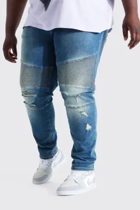 Plus Skinny Biker Jean With Abrasions | boohooMAN UK