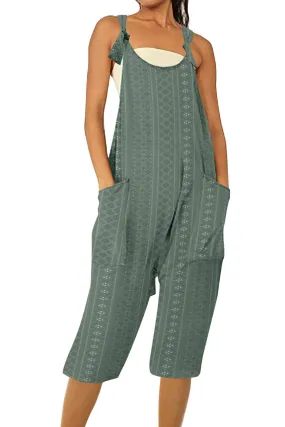 Pocket Eyelet Cami Capri Jumpsuits