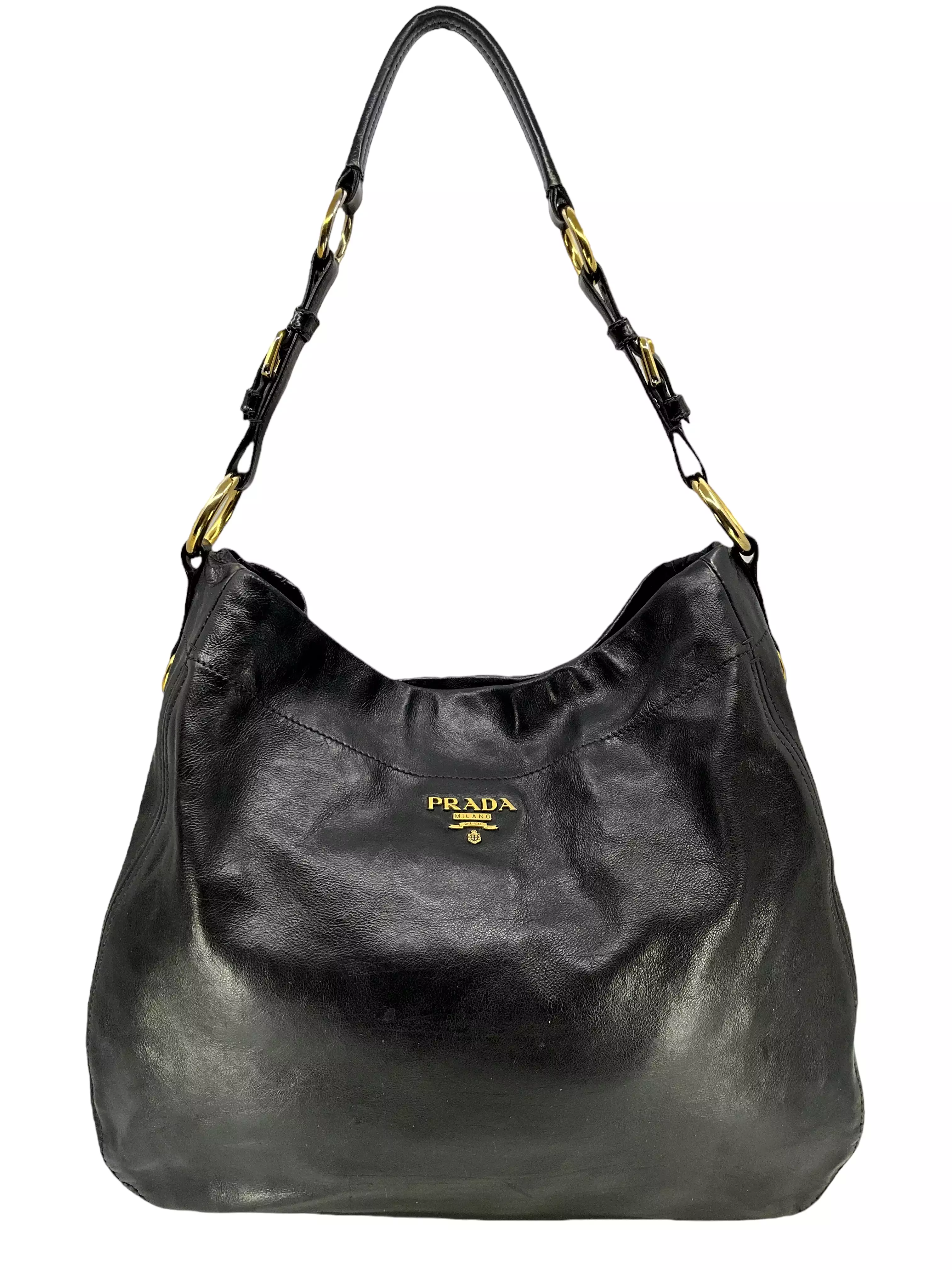 Prada Black Glace Calf Hobo Bag